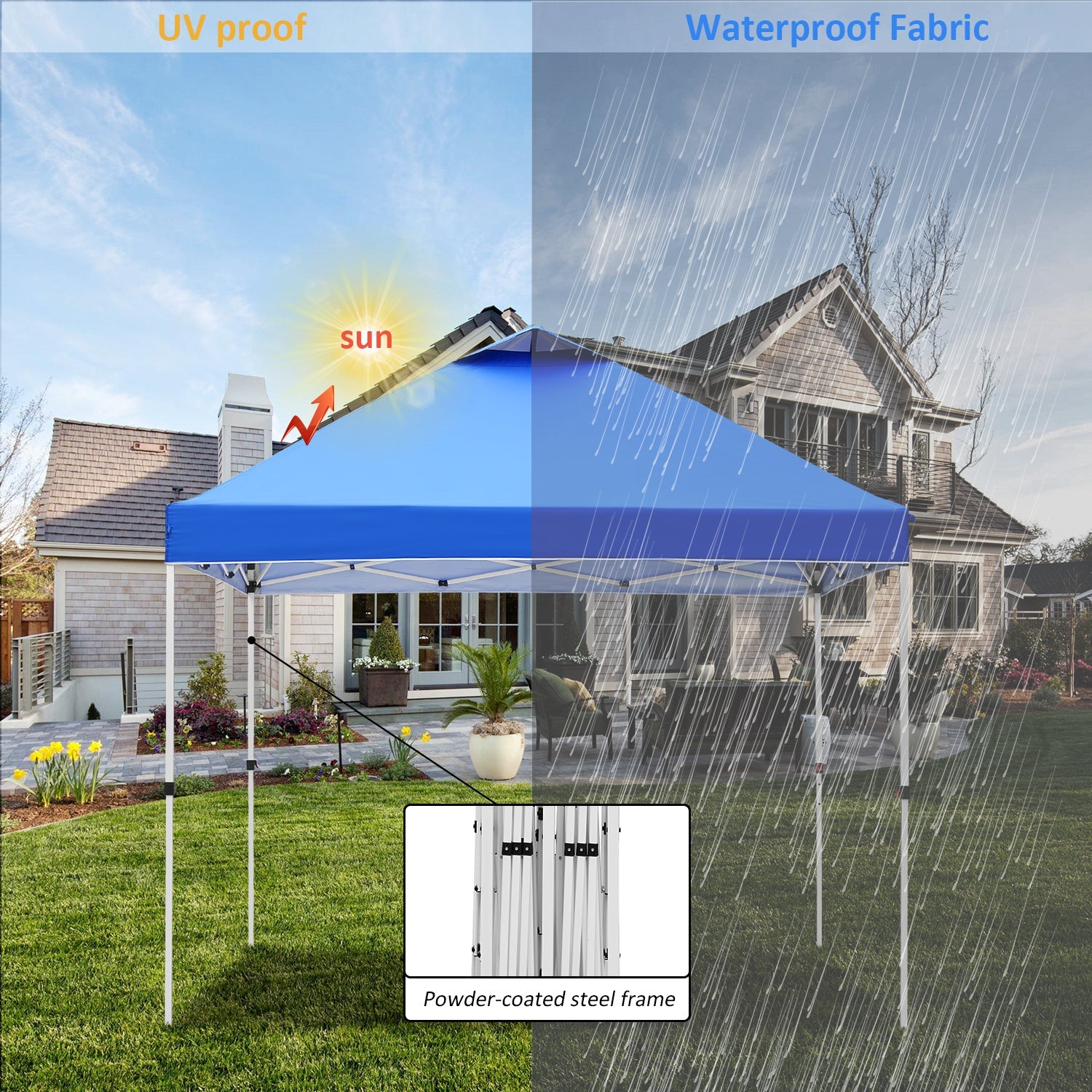 Outdoor Basic 10' x 10' Pop up Canopy Tent Outside Canopy, One Push Tent Canopy with Wheeled Carry Bag, Extra 8 Stakes and 4 Ropes, Blue