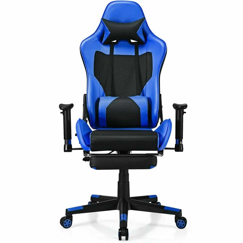 High Back E-Sport Massage Gaming Chair with Footrest & Headrest, Ergonomic PU Leather Gaming Seat, Video Game Chair Computer Chair