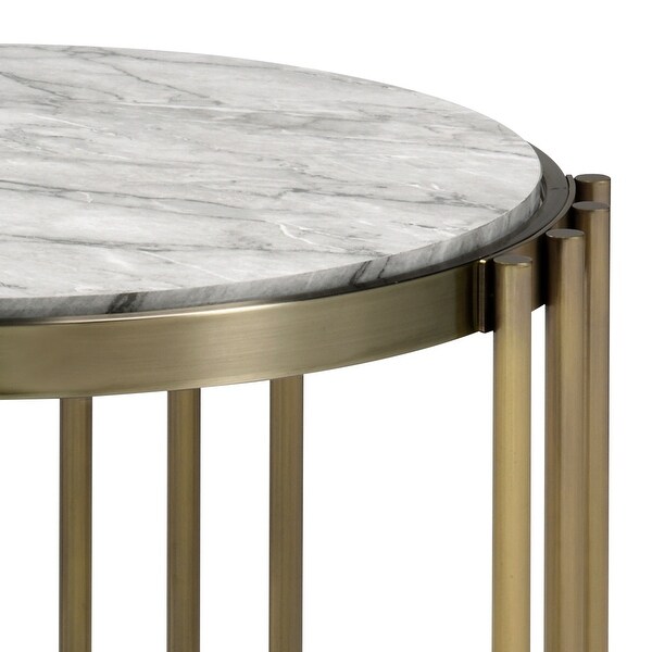 Furniture of America Roberts Brass and White Faux Marble Drum Side Table