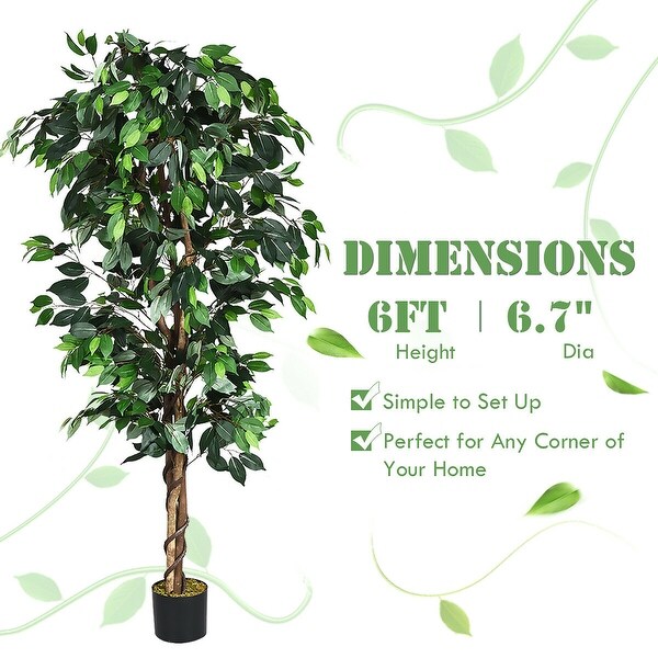 Costway 4 Feet/6 Feet Artificial Ficus Silk Tree Wood Trunks Green