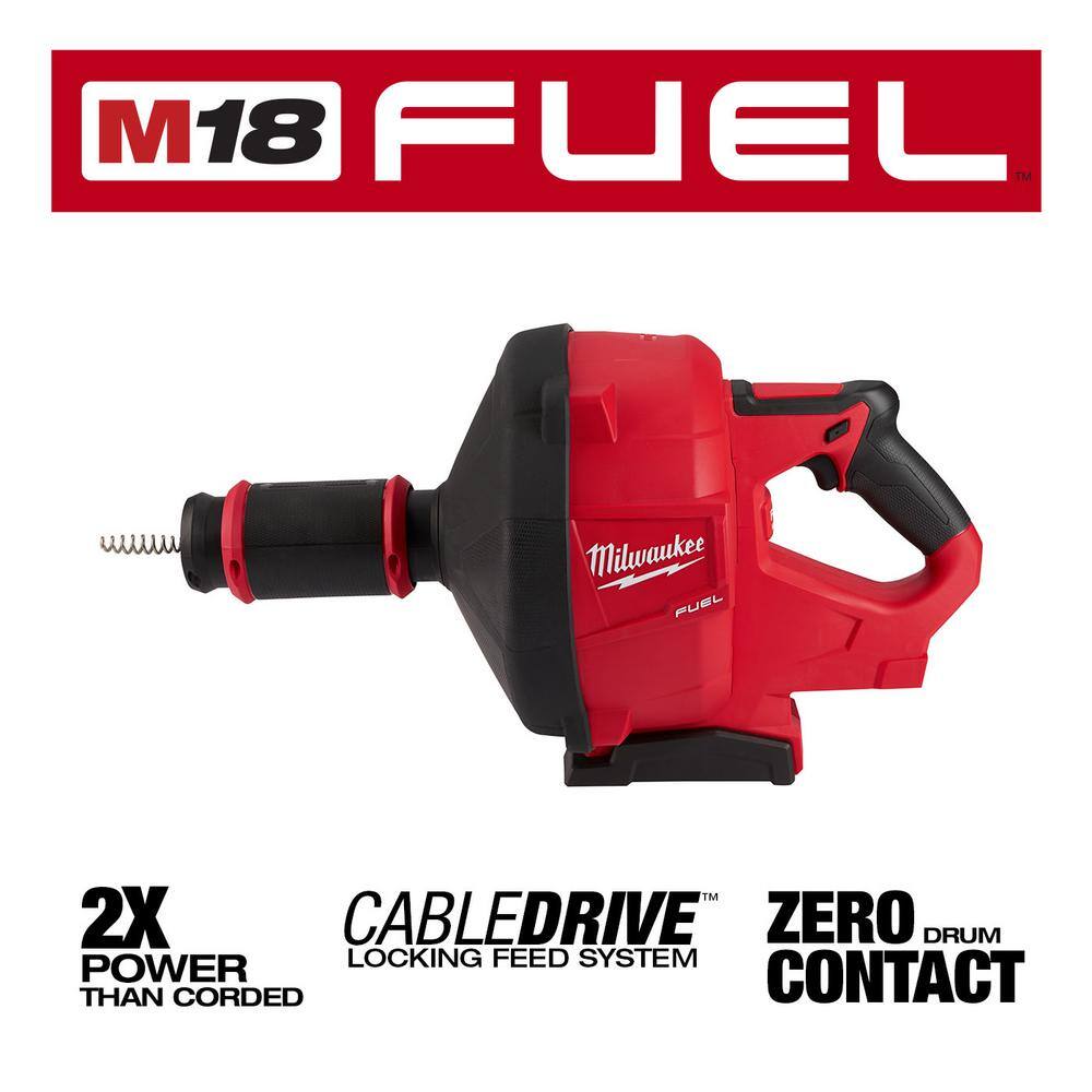 MW M18 FUEL 18V Lithium-Ion Cordless Drain Cleaning Snake Auger with 516 in. Cable Drive with 8.0Ah Battery 2772A-20-48-11-1880