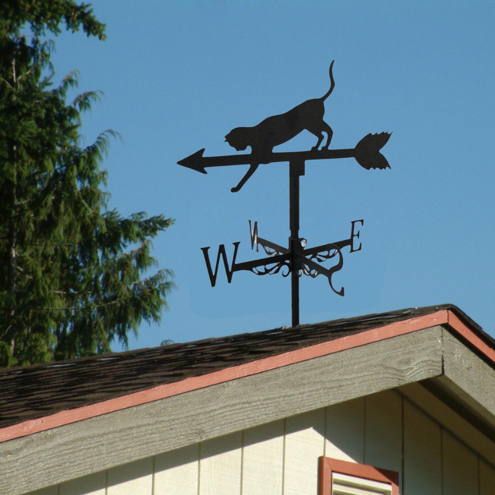 Roof Weather Vane with Animal Silhouette Figurine Garden Stake Weathervane Cat