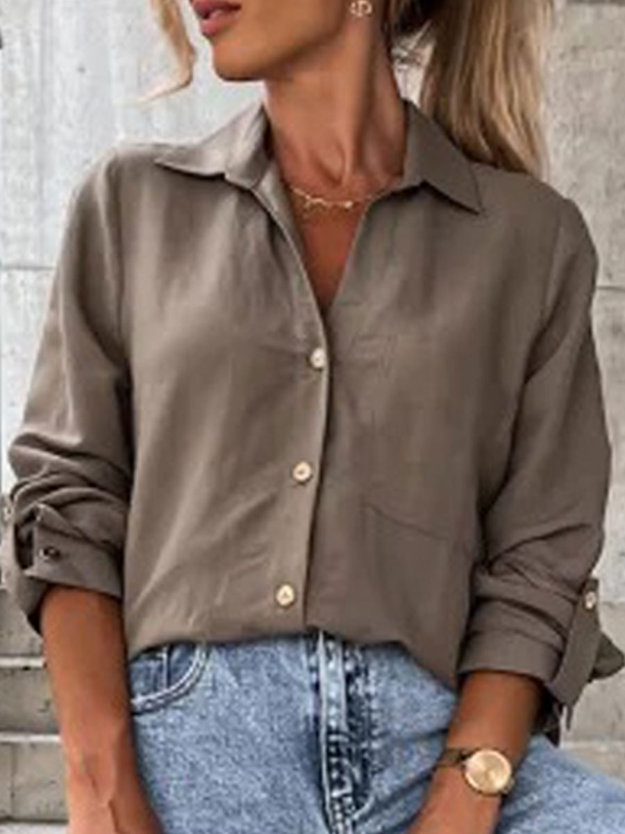 Casual Loose Solid Color Long-sleeved Blouse