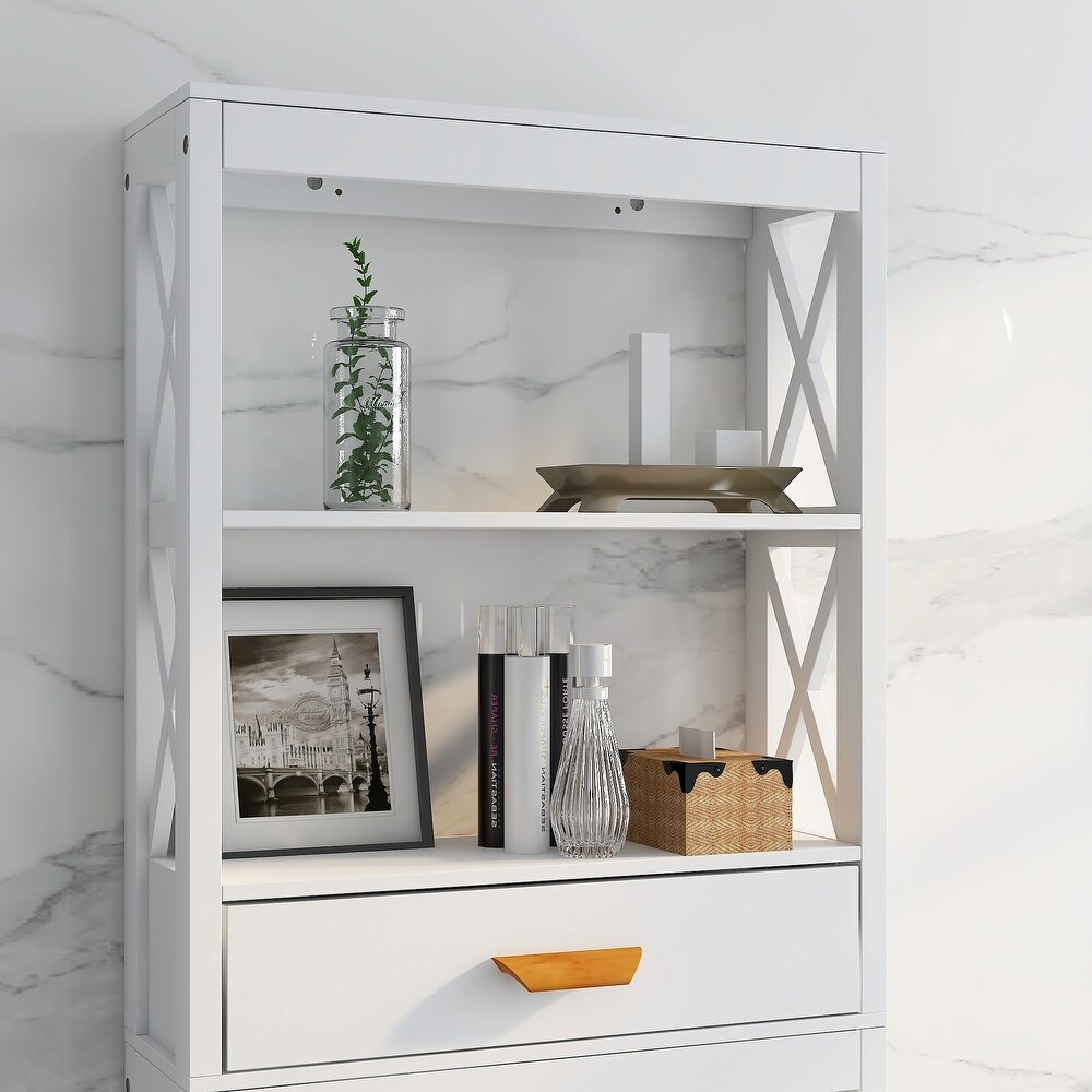 White Over the Toilet Storage Cabinet with one Drawer and 2 Shelves