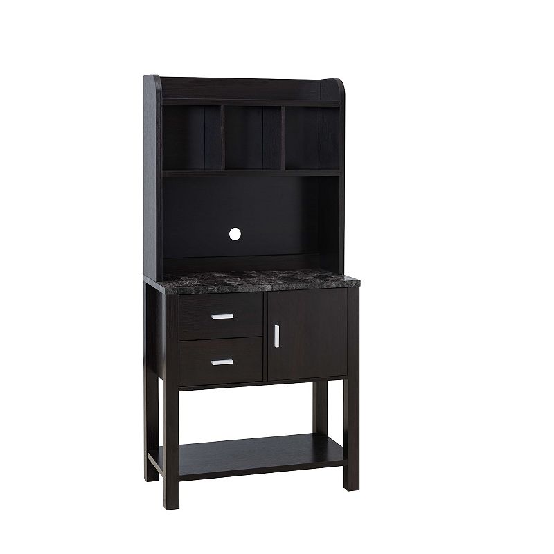 FC Design Red Cocoa and Faux Marble Black Baker's Cabinet with 2 Drawers and 4 Open Shelves