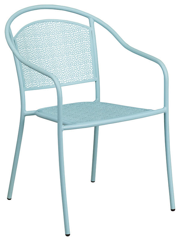 28 quotSquare Sky Blue Indoor/Outdoor Steel Patio Table Set  4 Round Back Chairs   Contemporary   Outdoor Dining Sets   by First of a Kind USA Inc  Houzz