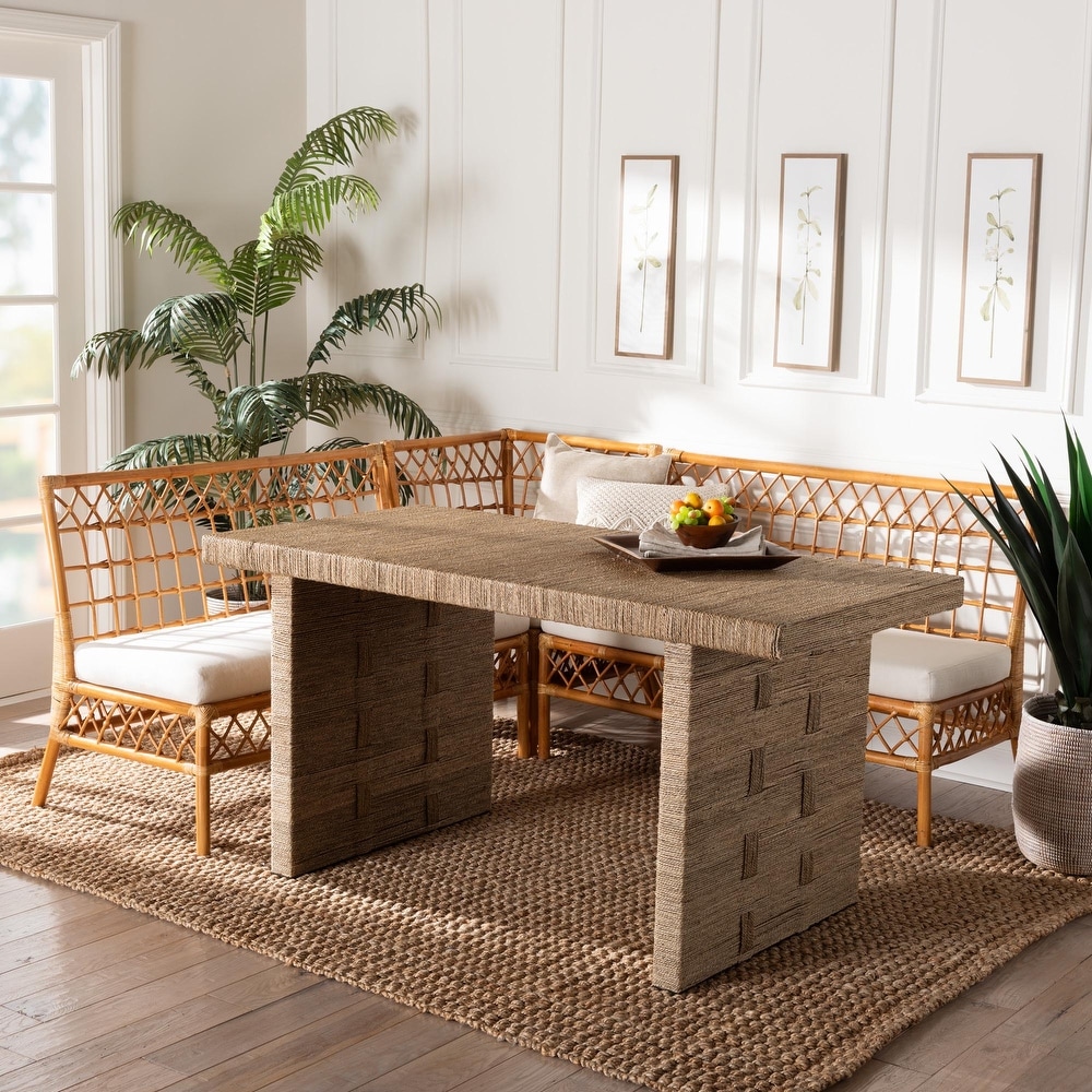 Abella Modern Bohemian Honey Rattan 4 Piece Dining Nook Set