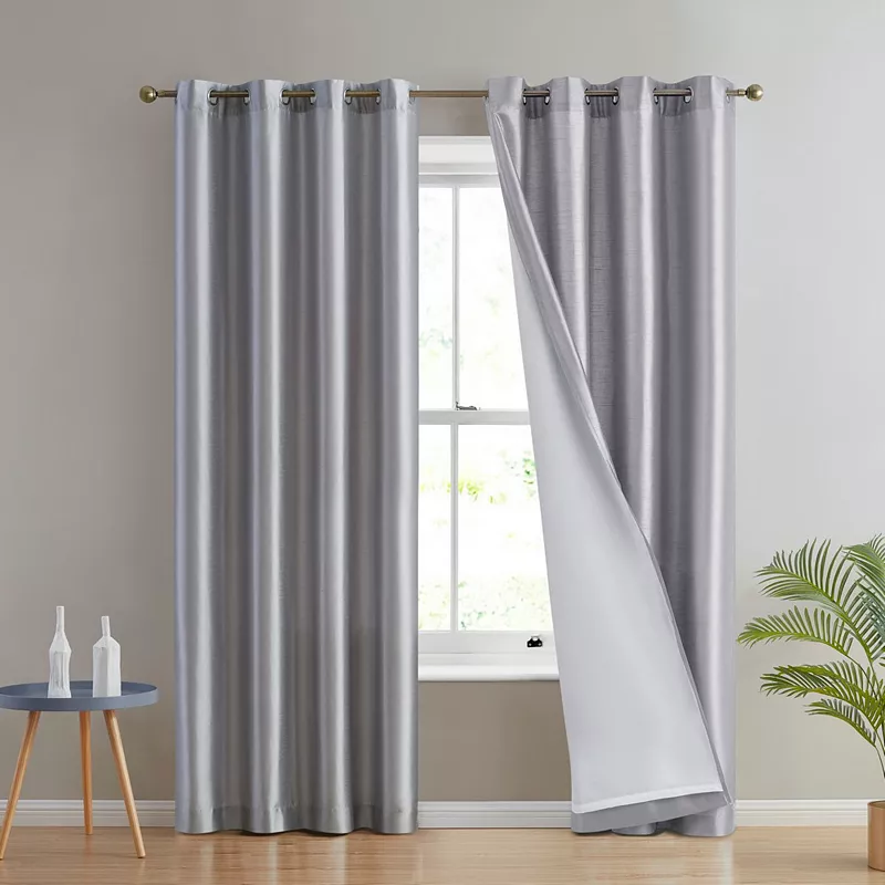 THD Duncan Faux Silk Semi Sheer Light Filtering Microfiber Lined Grommet Lightweight Window Curtains Drapery Bedroom， Dining Room and Living Room， 2 Panels