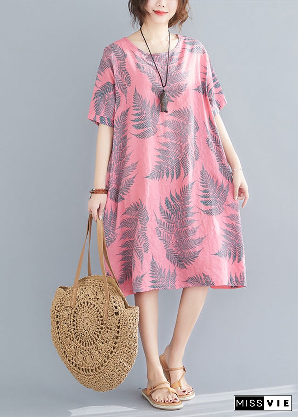 Plus Size Rose Oversized Print Cotton Holiday Dress Summer