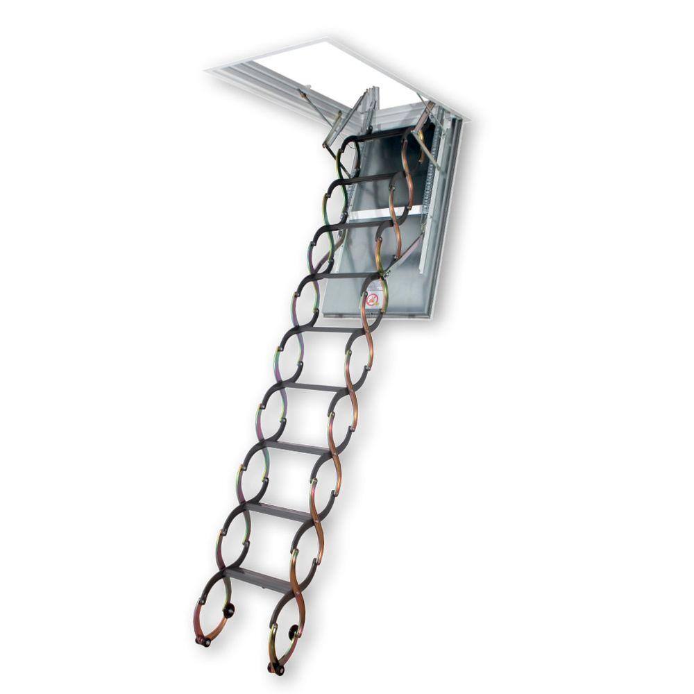 Fakro LSF 9 ft. 10 in. 22 in. x 47 in. Fire Rated Steel Scissor Attic Ladder with 350 lb. Load Capacity Not Rated 66858