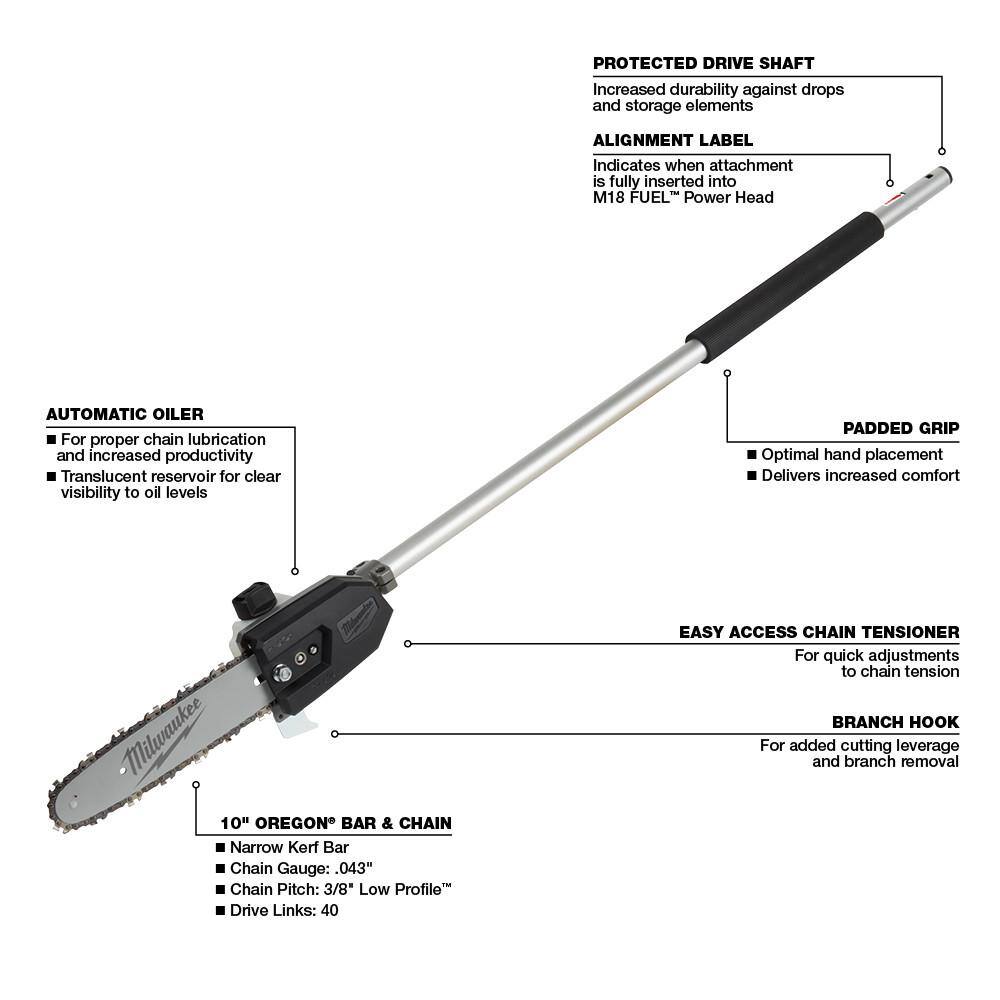 MW M18 FUEL QUIK-LOK 10 in. Pole Saw Attachment (Tool-Only) 49-16-2720