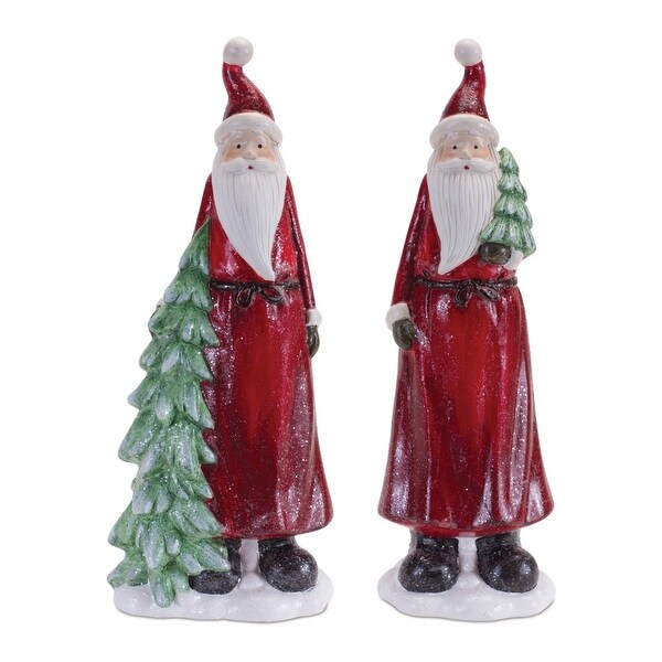 Glittered Santa Figurine with Tree (Set of 2)