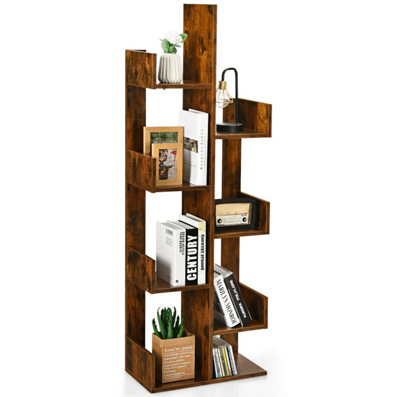 Hivago 8-Tier Bookshelf Bookcase with 8 Open Compartments Space-Saving Storage Rack