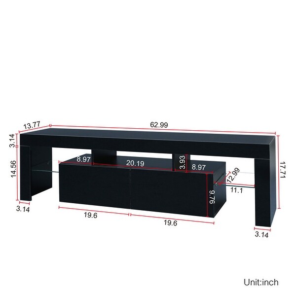 63''L Matt Laminate Finish TV Cabinet LED TV Stand with 2 Doors， up to 70''TV Entertainment Center