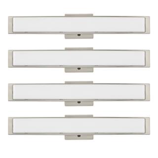 Hampton Bay Collier Heights 24 in. Brushed Nickel Curved Selectable LED Vanity Light Bar Flush Mount wNight Light Feature (4-Pack) 537999030-4PK