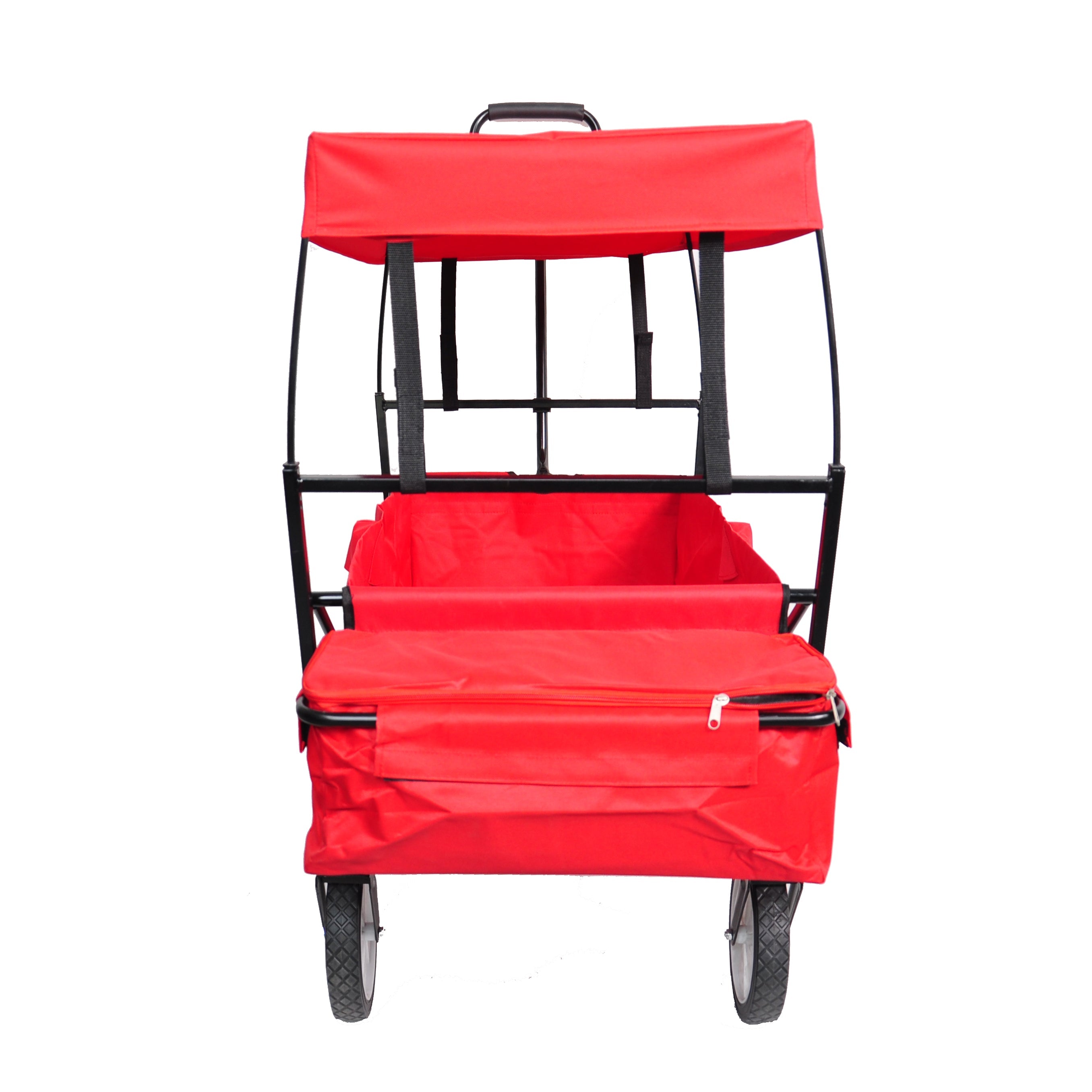 TOPCHANCES Collapsible Wagon Camping Garden Cart with Removable Canopy, Folding Wagon with Adjustable Push Handles for Shopping, Picnic, Beach, Camping, Sports (Red)