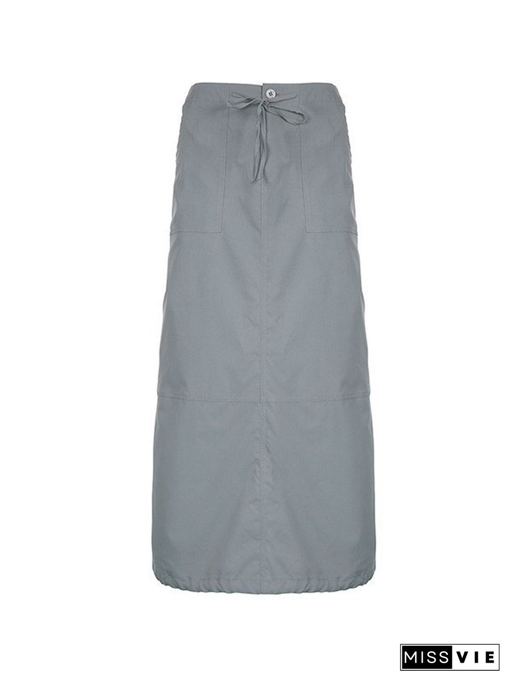 Size Friendly Drawstring Parachute Long Cargo Skirt