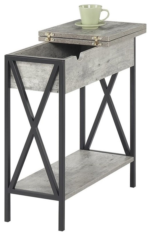 Convenience Concepts Tucson Electric Flip Top End Table in Faux Birch Gray Wood   Industrial   Side Tables And End Tables   by Homesquare  Houzz