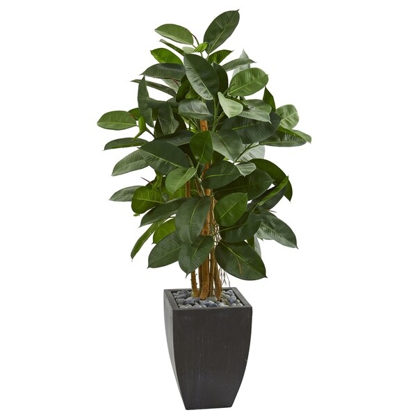 56 Artificial Rubber Tree in Black Planter