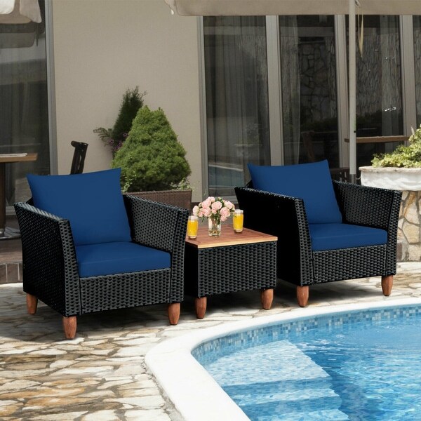 3 Pieces Patio wicker Furniture Set with Cushion