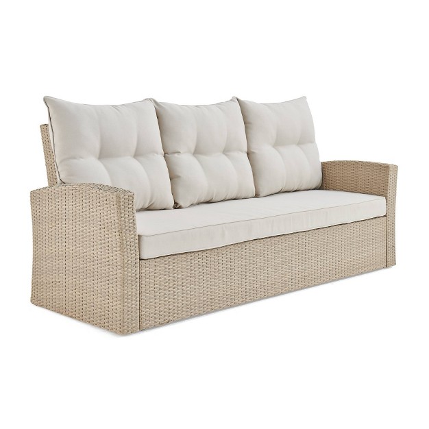 All weather Wicker Canaan Outdoor Sofa With Cushions Brown Alaterre Furniture