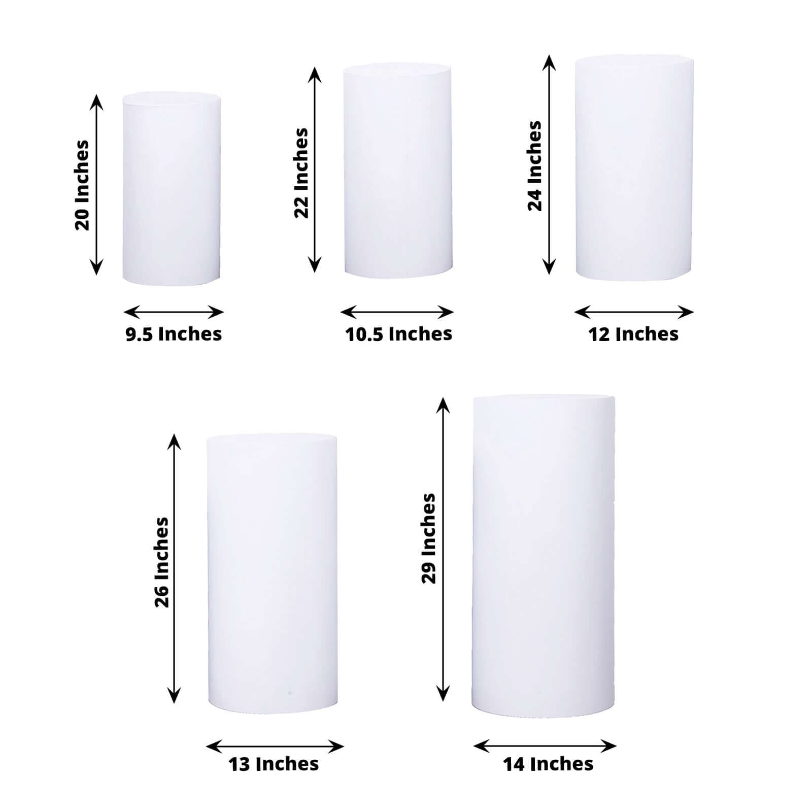 Set of 5 White Metal Cylinder Pillar Prop Stands For Wedding Aisle, Round Plinth Pedestal Display Boxes - 20