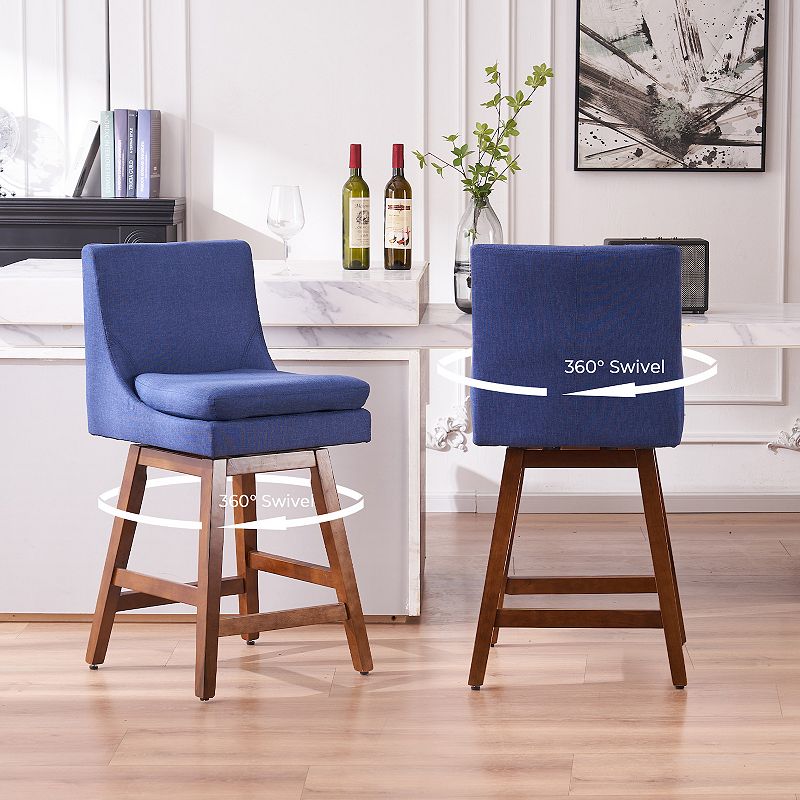 Unikome 26 Faux Linen High Back Swivel Bar Stools with Rubber Wood Legs Set of 2