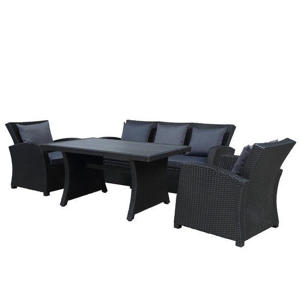 4-Piece Conversation Set Outdoor Patio Wicker Sofa Set with Cushions - Overstock - 37158819