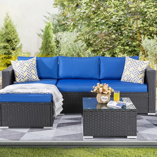 Futzca Outdoor Furniture Patio Sets，Low Back AllWeather Small Rattan Sectional Sofa