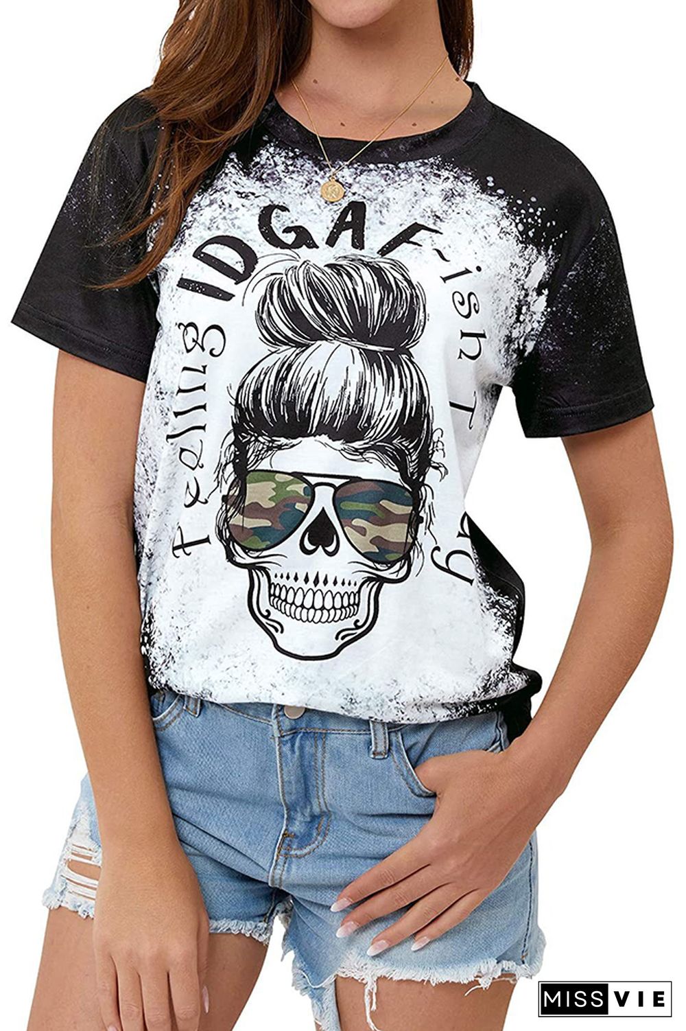 Skull Print Crew Neck Short Sleeves T-shirt Wholesale