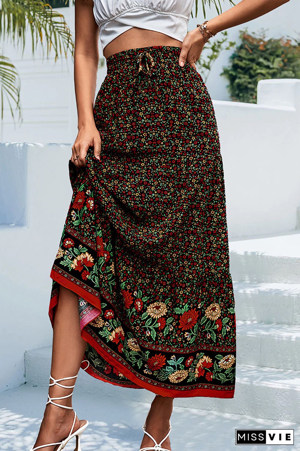 High Waist Floral Boho Skirt Dress