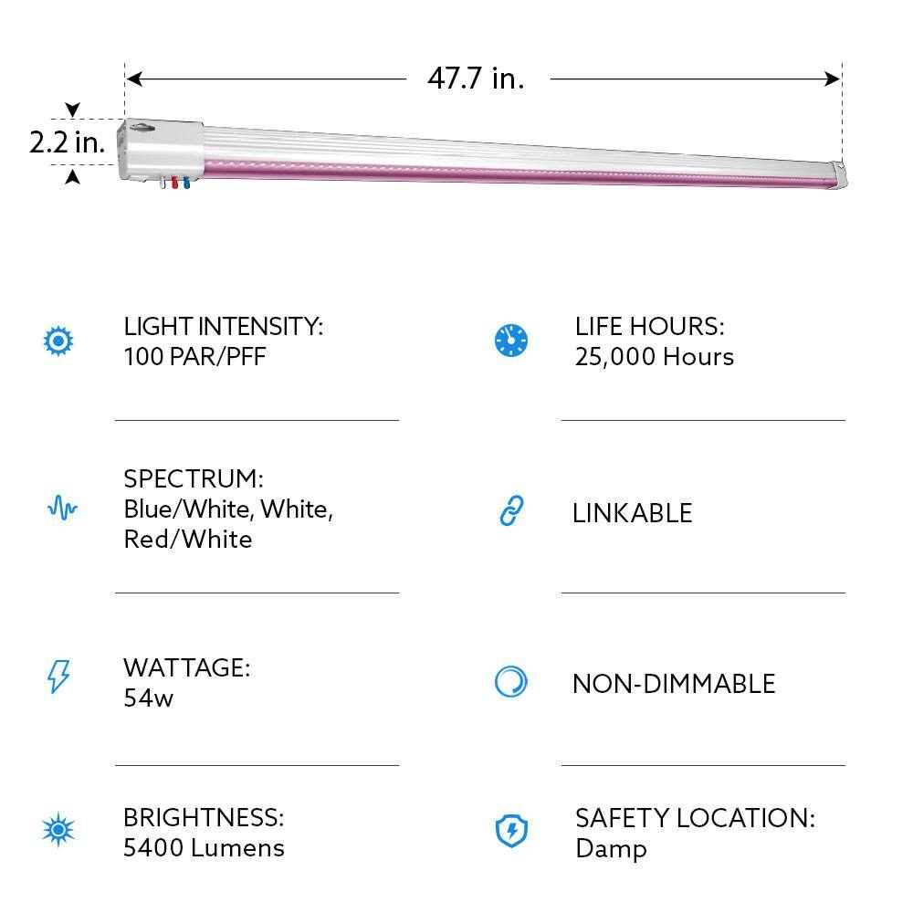 Feit Electric 4 ft. 54-Watt Vertical White LED 3 Adjustable Spectrum Linkable Plant Grow Light Fixture White Adjustable Light GLP48ADJSVM54WLED