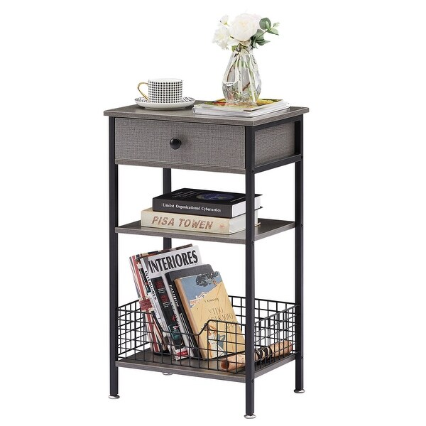 Taomika 1-Drawer Mid Century Modern Nightstand with Storage Shelves and Baskets - - 36349587