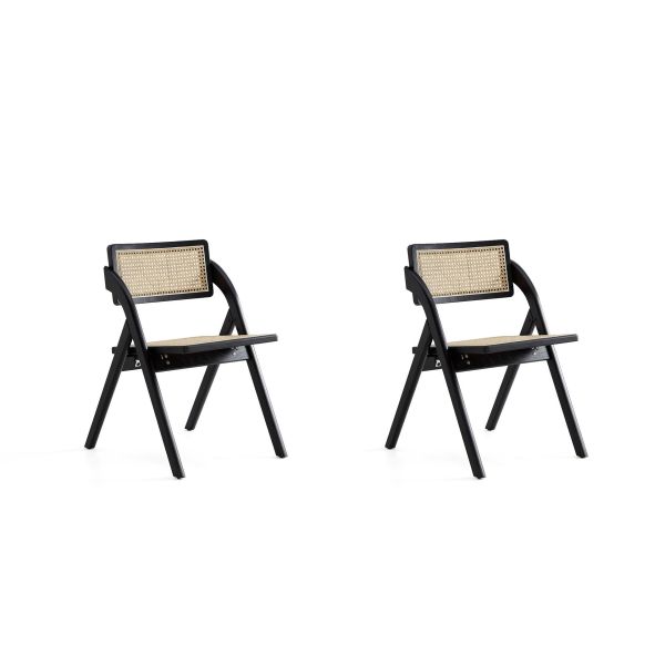 Lambinet Folding Dining Chair in Black and Natural Cane - Set of 2