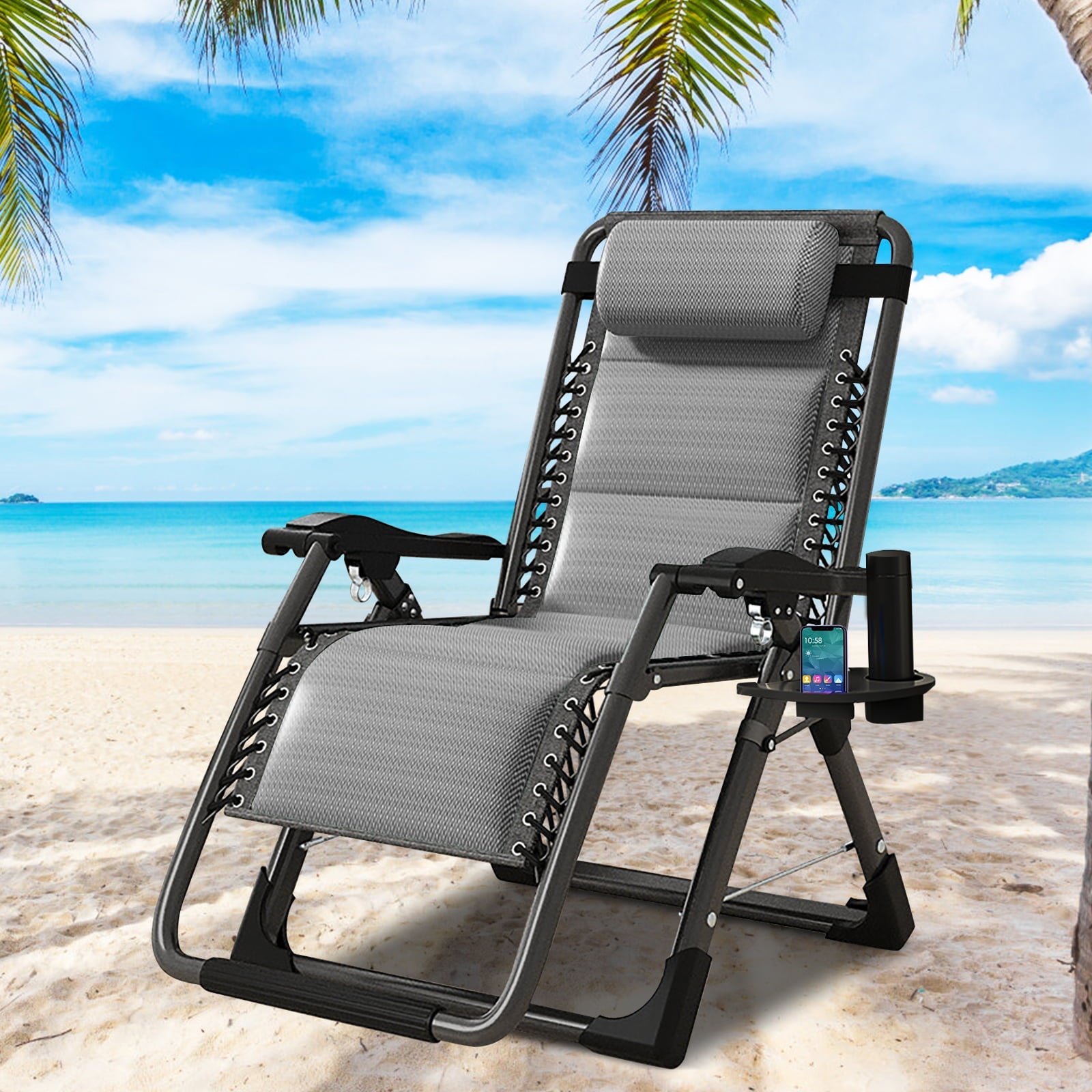 Docred Zero Gravity Chair, Lawn Recliner, Patio Lounger Chair, Folding Portable Chaise, Cup Holder, Adjustable Headrest,Maximum load capacity 350 Lbs