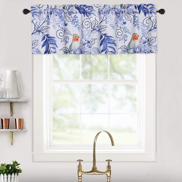 Trinity Linen Blend Bird Floral Print Short Kitchen Curtains For Small Window Bathroom