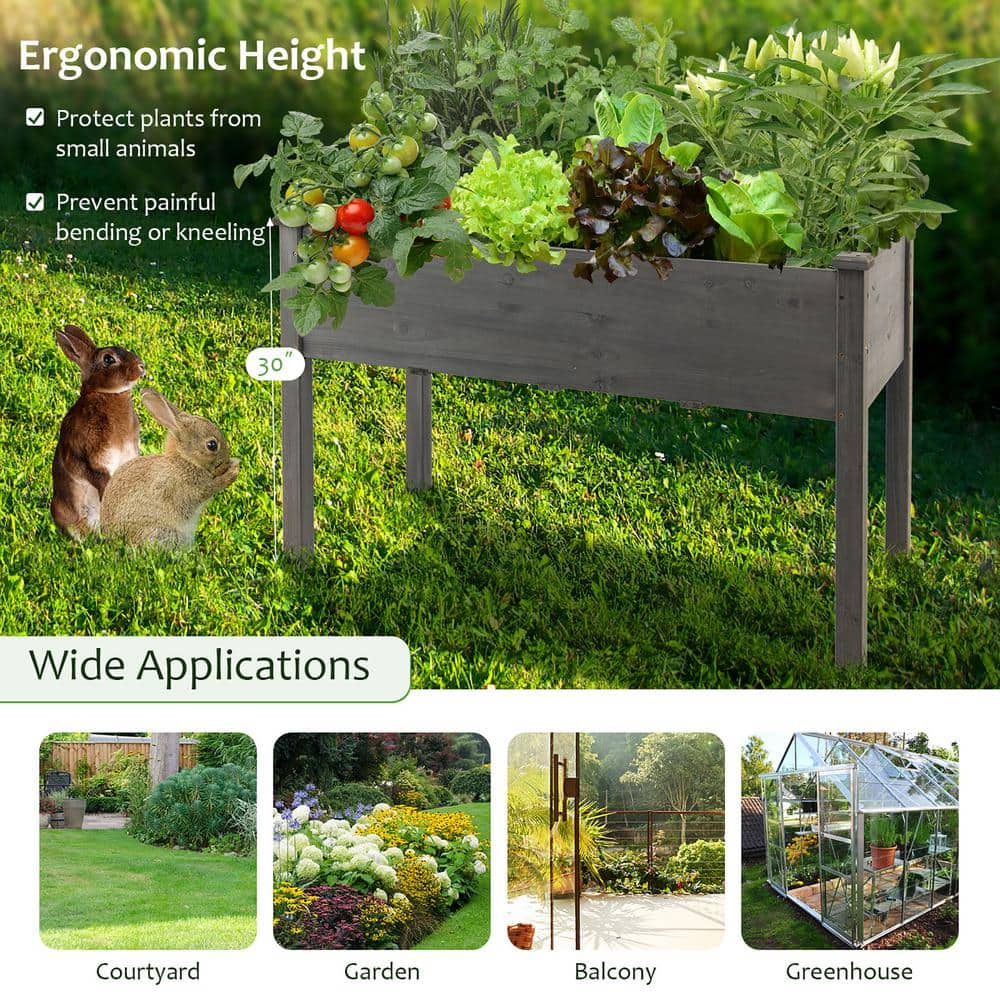 Costway Wooden Raised Vegetable Garden Bed Elevated Grow Vegetable Planter Grey GT3529GR