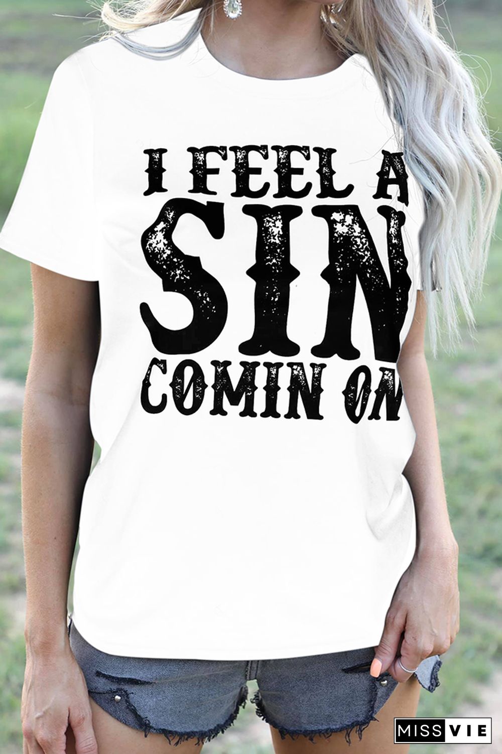 Sin Print Graphic Tees for Women Wholesale Short Sleeve T shirts Top