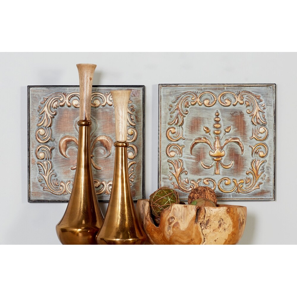 Brass Metal Embossed Fleur De Lis Wall Decor (Set of 4)