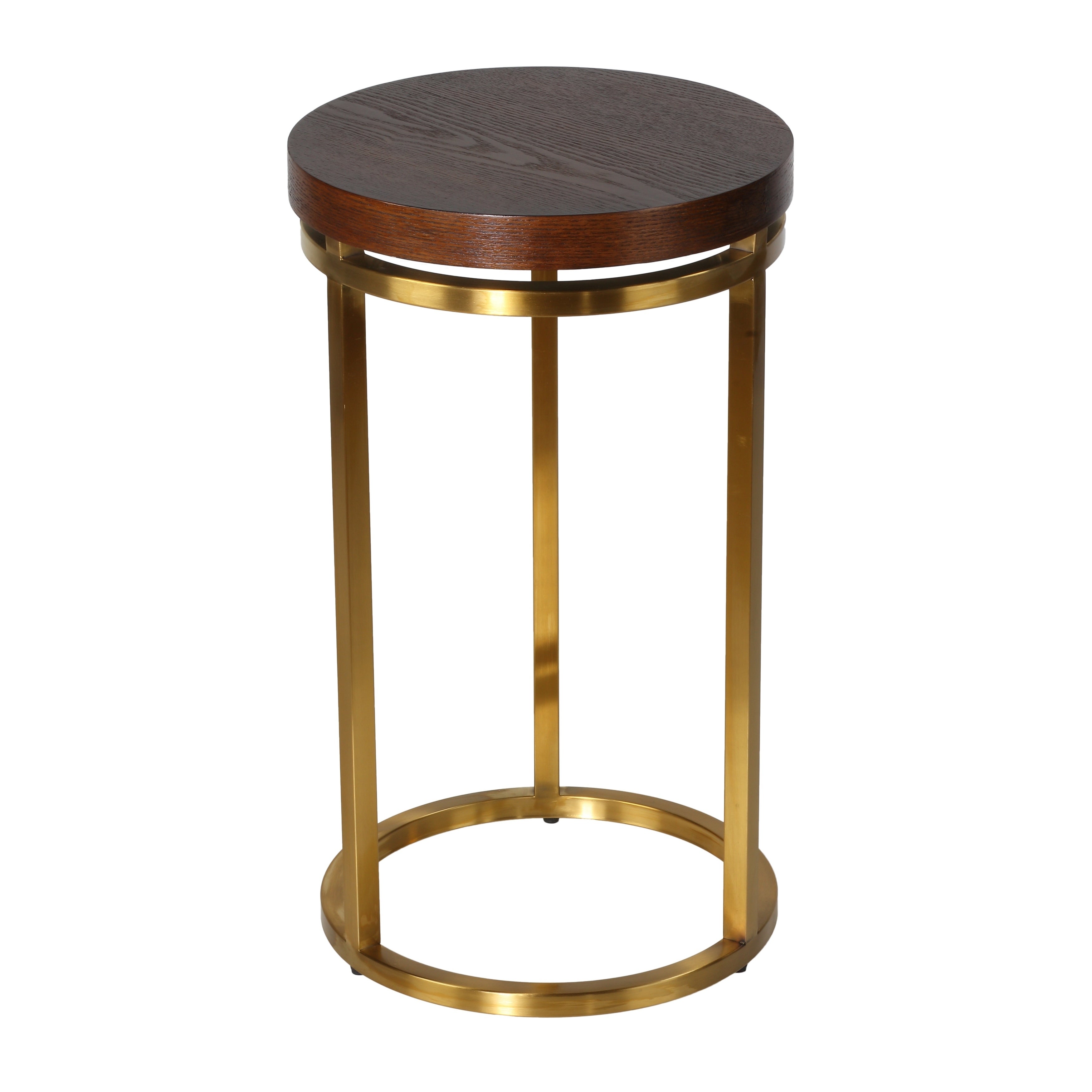 Cortesi Home Kufu Round Side Table in Gold Stainless Steel and Wood Top 14