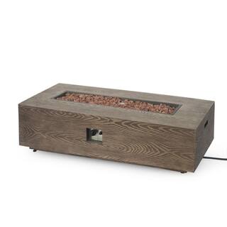 Noble House Mayfair Brown Wood Pattern Metal Rectangular Stone Fire Pit (No Tank Holder) 94369