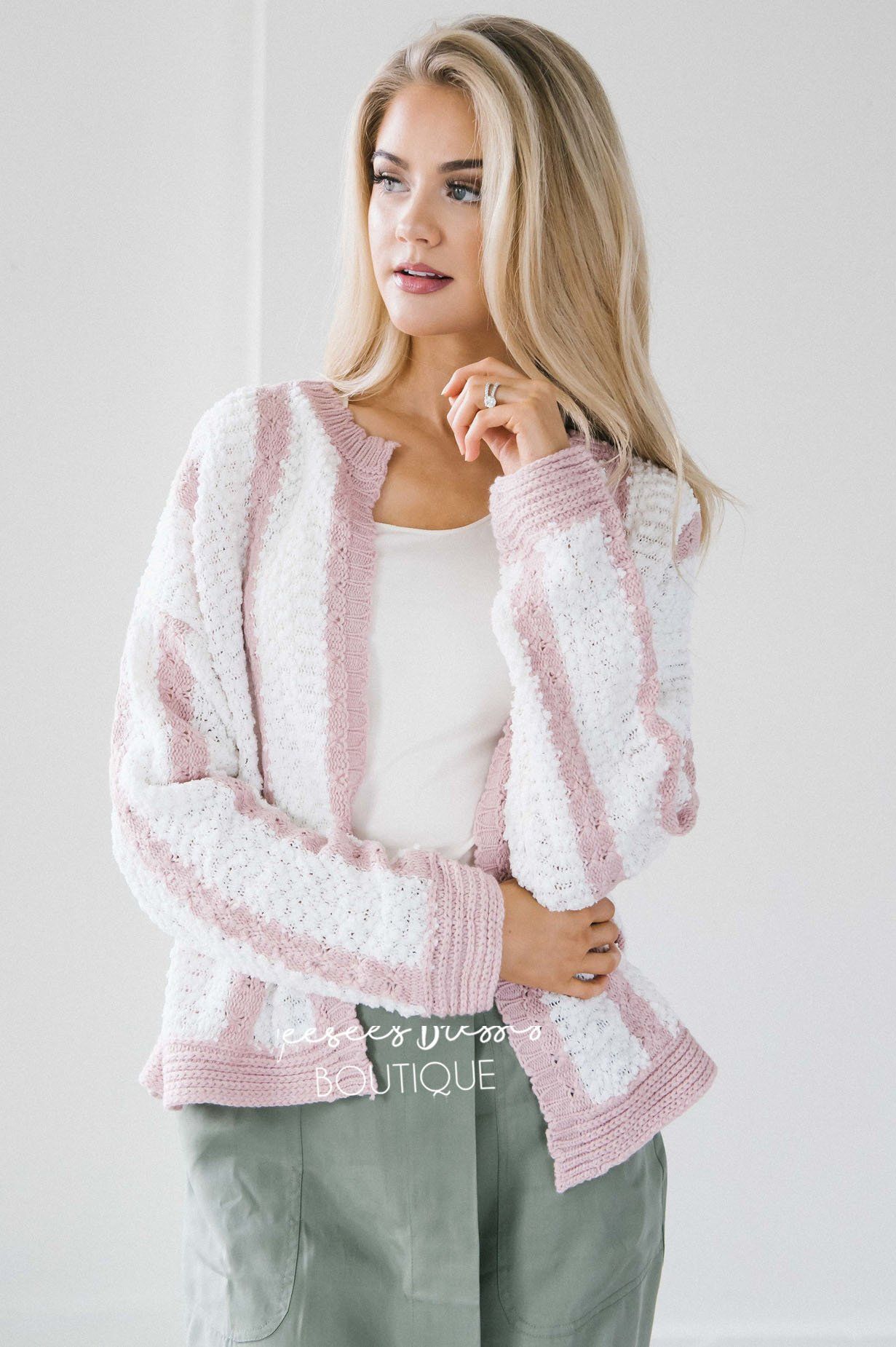 Striped Flower Knit Cardigan