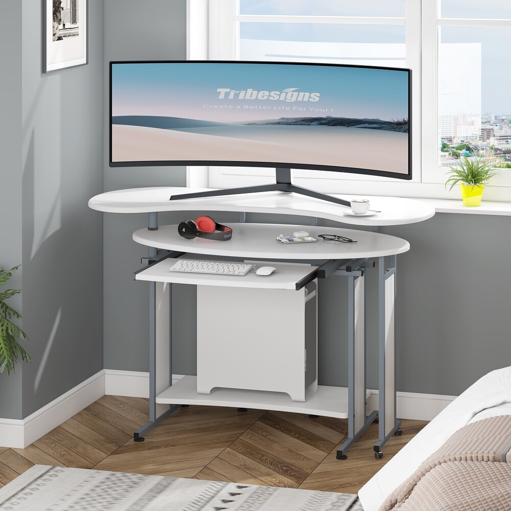 L Shaped Computer Desk  Rotating Corner Desk   Modern Office Study Workstation