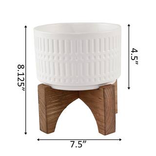 Vigoro 7.5 in. Corrine Small White Ceramic Planter (7.5 in. D x 8.1 in. H) with Wood Stand EM1910-WH