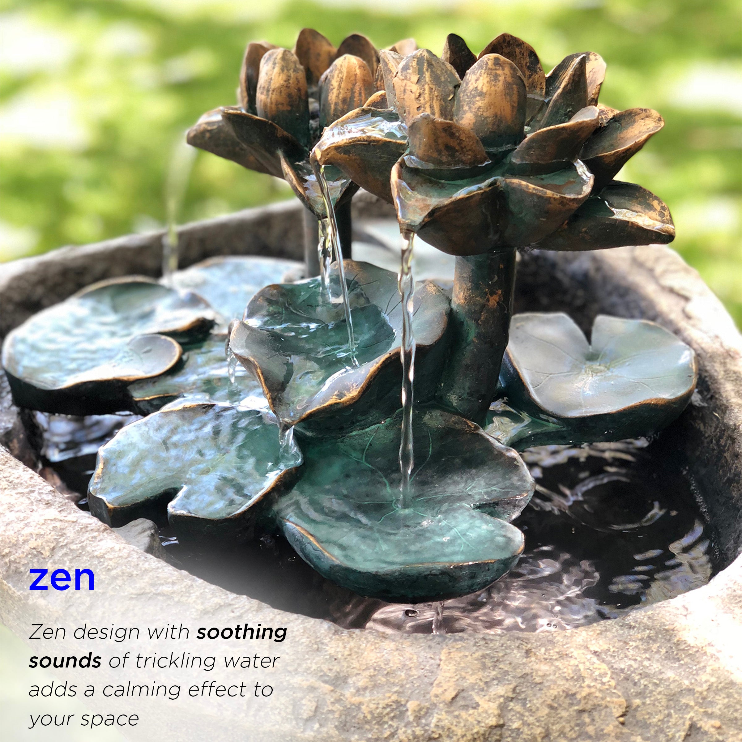 Alpine Corporation Lotus Rock Fountain Waterfall with LED Lights