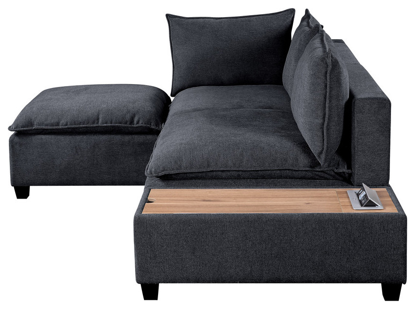 Madison Dark Gray Sectional Loveseat Ottoman with USB Storage Console Table   Modern   Loveseats   by PARMA HOME  Houzz