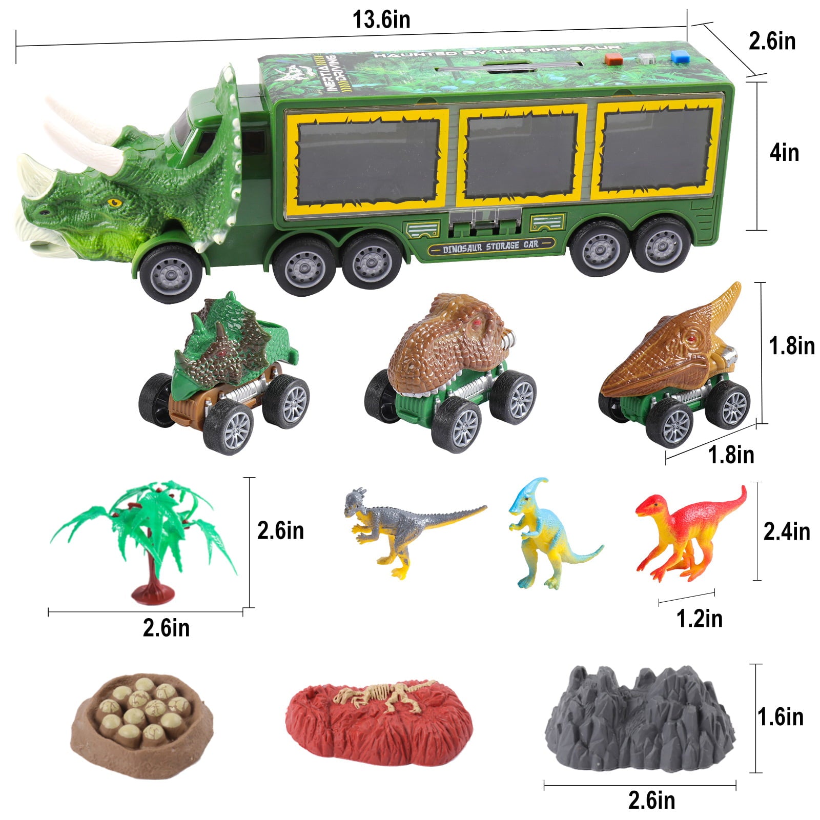 Dinosaur Toy Trucks Carrier for Kids Dinosaur Toys Set with Light Sound for Boys Girls Dinosaur Car Transporter Toy with Cars Launcher Track Pretend Toy Kids Gifts for 3 4 5 6 7 8 Years Old