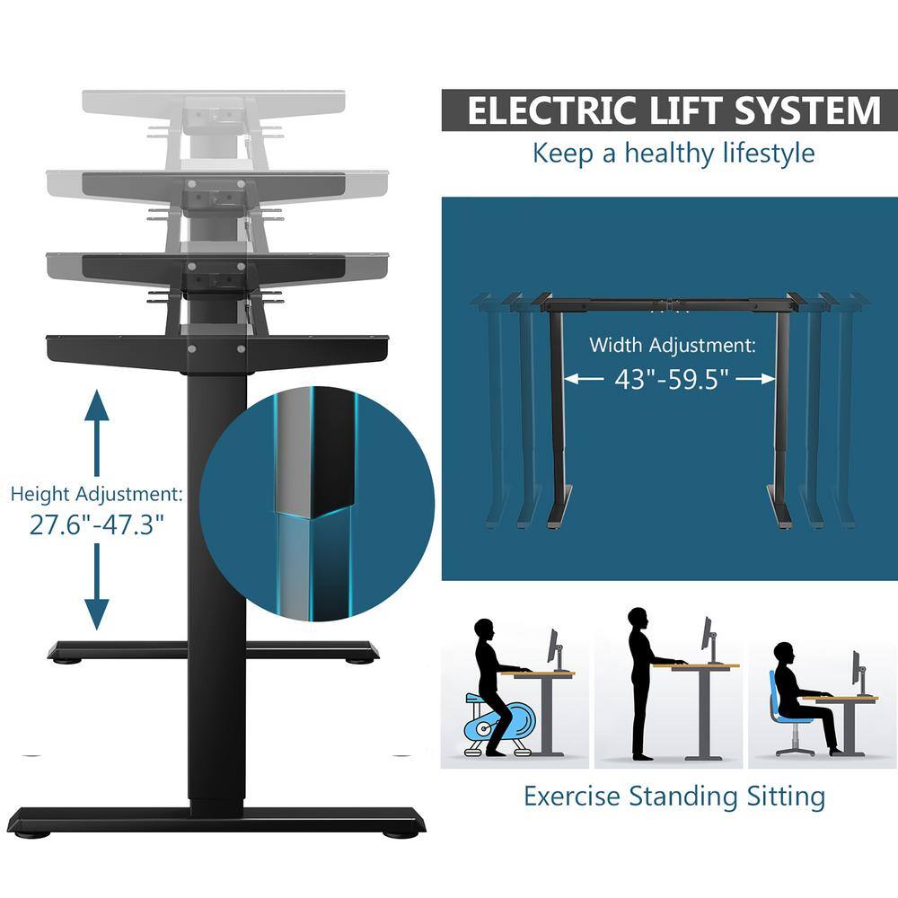 Costway 23 in. Black Rectangle Coffee Table Electric Adjustable Standing Up Desk Frame Dual Motor with Controller HW67380US-BK