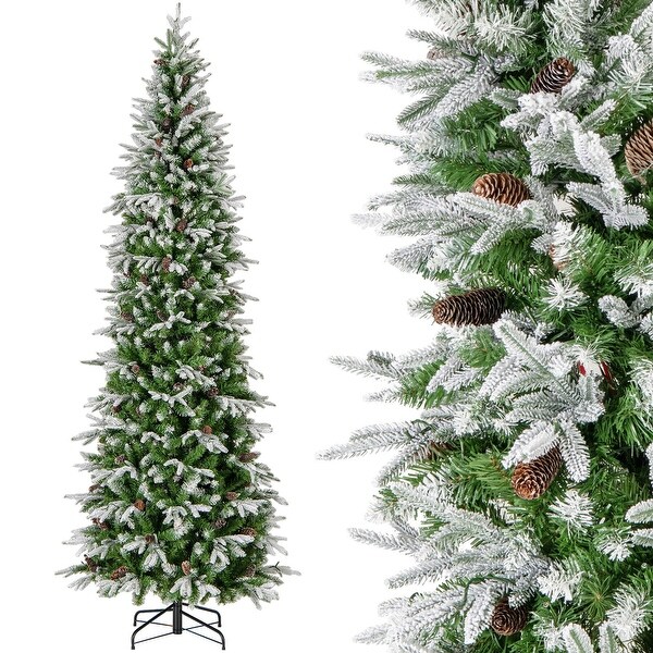 Costway 6/7.5/9 FT Flocked Christmas Tree with 671/913/1310 PE PVC