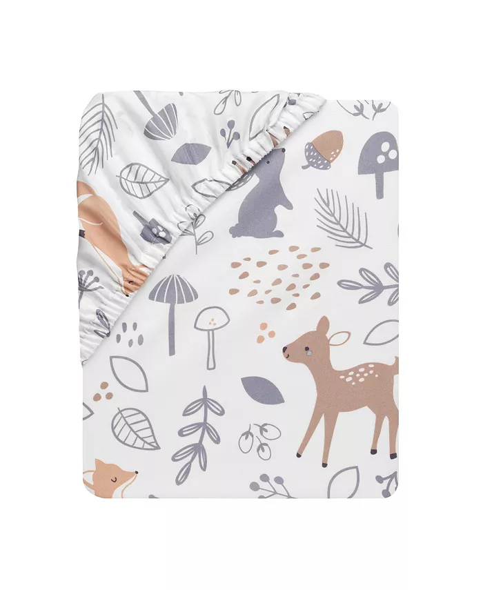 Bedtime Originals Deer Park White Gray Woodland Animals Baby Fitted Crib Sheet